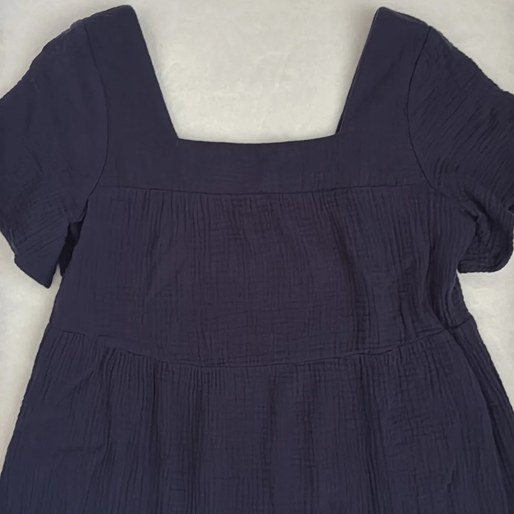Rails | Valentina Squareneck Tiered Ruffled Gauzy Cotton Mini Dress Navy Blue XS - Picture 5 of 16